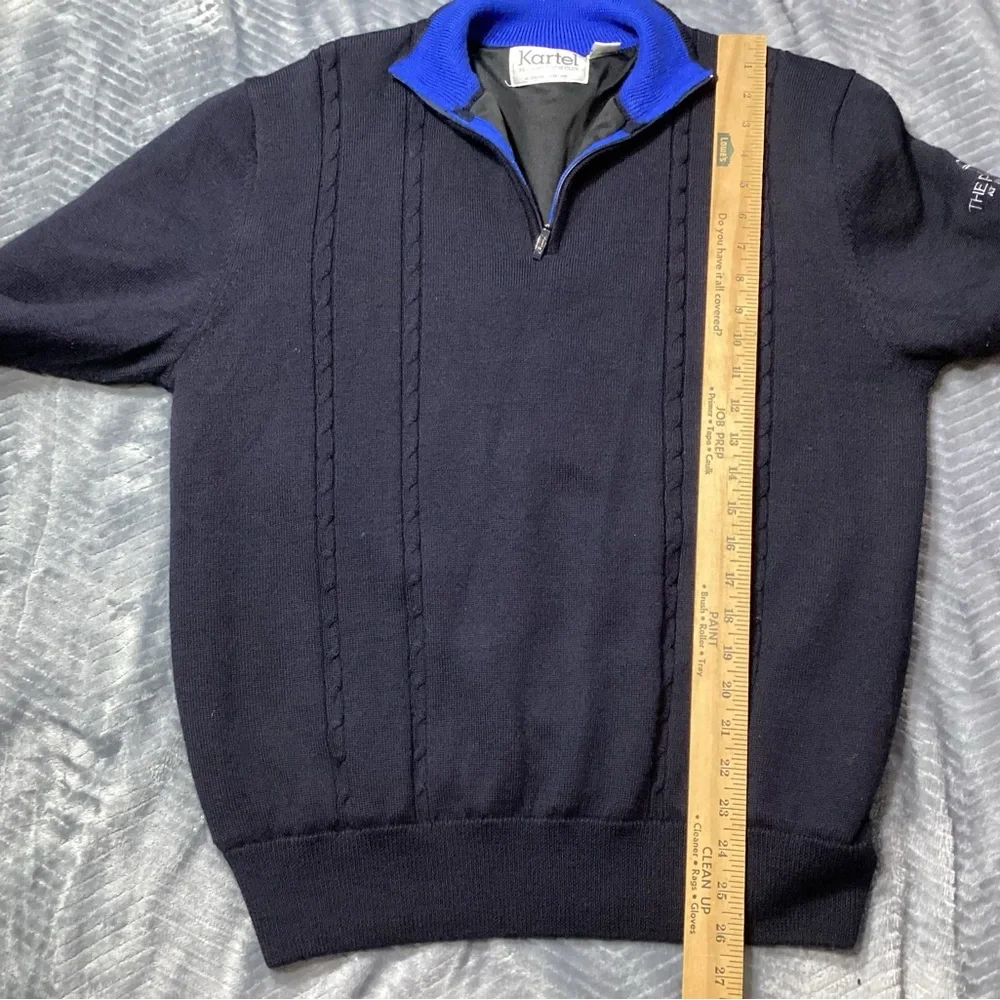 Mens Kartel Wool Blend Windbreaker 1/4 Zip Golf Sweater Pullover Navy Large‎